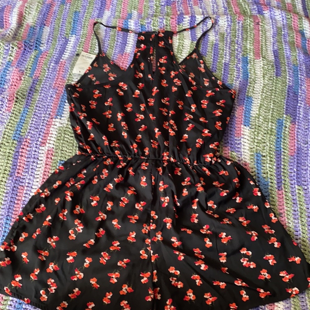 Floral Black/Red Tank Romper